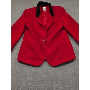 Hastings & Smith Red 100% Wool Blazer‎ Black Velvet Collar Gold Button Petite 12